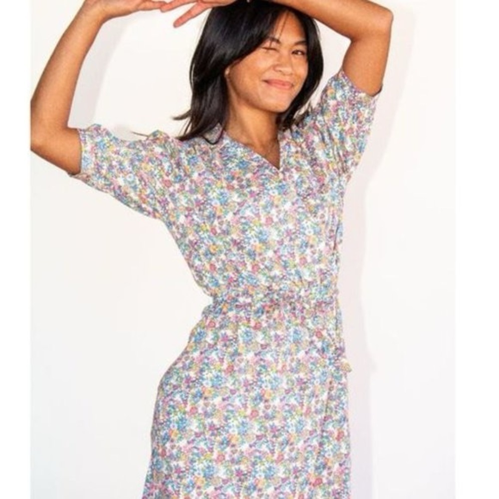 Saint Geraldine Anthropologie Alison Dress in Blue Ditsy Floral Size XS